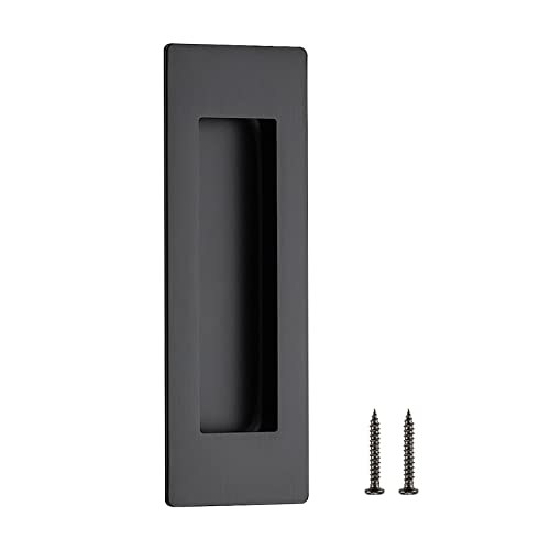 Ravinte 1 Pack Black Sliding Closet Door Handles Black Flush Pulls 4.72in Length Recessed Finger Pulls for Sliding Barn Door Sqaure Cabinet Pulls Stainless Steel