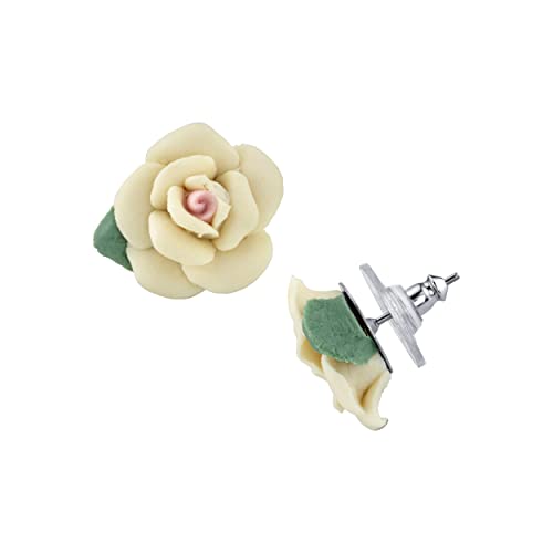 1928 Jewelry Classic Ivory Color Porcelain Rose Post Stud Earrings