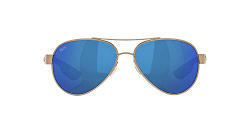 Costa Del Mar Womens Loreto Aviator Sunglasses, Golden Pearl/Polarized Blue Mirrored 580P, 56 mm