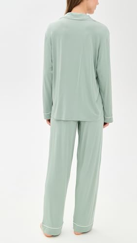 Eberjey Women's Gisele The Long Pajama Set, Pure Ivory/Navy, Off White, White, XS