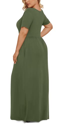 LONGYUAN Maxi Dress for Plus Size Women Casual Short Sleeve Summer Beach Sundress with Pockets Fl, XXL
