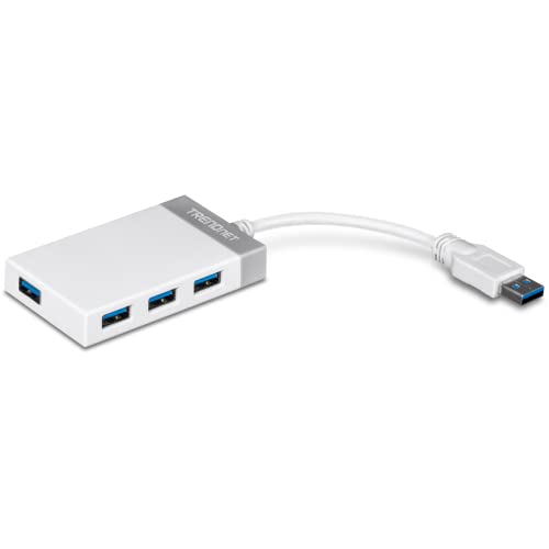 TRENDnet 4-Port USB 3.0 Hub, TU3-H4E, Plug & Play, Compact Size USB 3.0 Hub Compatible with Linux, Windows, Mac, Nintendo Switch, Backwards Compatible with USB 2.0, White