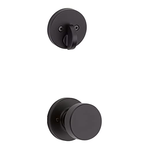 Kwikset Prague Front Door Lock Handle and Deadbolt Set, Entry Handleset Exterior with Interior Door Knob, Matte Black, Pick Resistant SmartKey Rekey Deadbolt Security, 98180-026