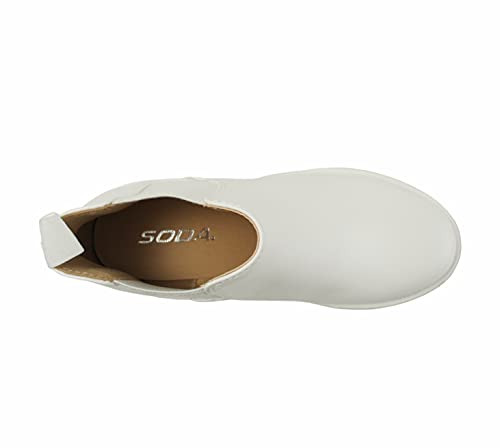 Soda PIONEER ~ Women Lug Sole Mid Heel Chelsea Fashion Ankle Bootie w/Double Elastic Gore (White, us_footwear_size_system, adult, women, numeric, wide, numeric_8_point_5)