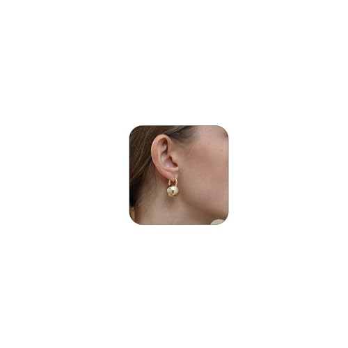 Ascona Gold Hoop Earrings, Gold Mini Ball Drop Dangle Leverback Earrings for Women, Hypoallergenic Lightweight Gold Plated Dainty Earrings Fashion Jewelry(12mm mini ball gold)
