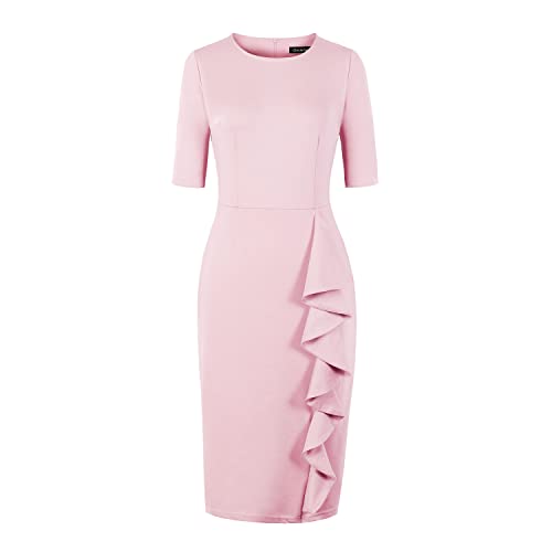 CISMARK Women's Vintage Short Sleeve Polka Dot Falbala Fold Slim Fit Pencil Dress (X-Large, RO07O)