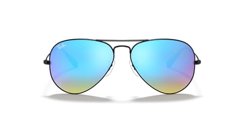 Ray-Ban RB3025 Classic Aviator Sunglasses, Black/Brown Gradient Mirrored Blue, 55 mm