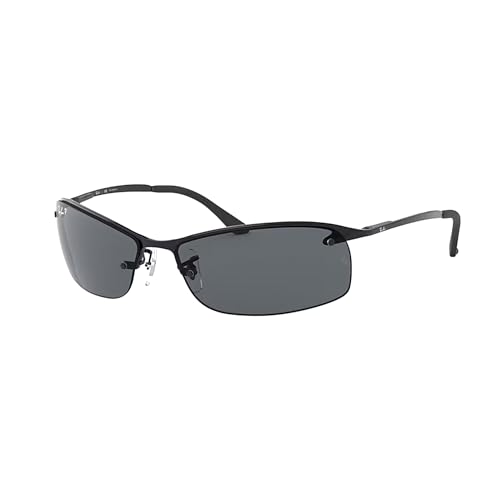 Ray-Ban RB3183 002/81 63MM Black/Plastic Lens Grey Polarized Rectangular Sunglasses For Men +BUNDLE with ACCESSORY EYEWEAR KIT
