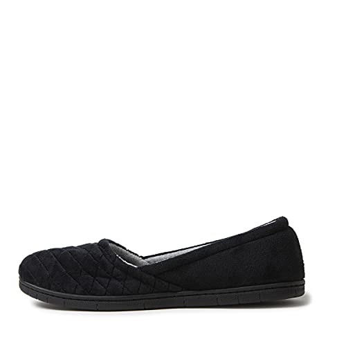 Dearfoams Women's Katie Microfiber Velour Espadrille Slipper, Black, Small