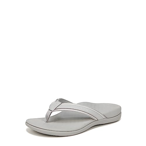 Vionic Women's Rest Tide Sport Toe Post Sandal - Supportive Everyday Slide Sandals That Includes an Orthotic Insole Grey Leather 5 Medium