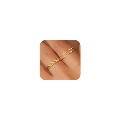 TOBENY Stackable Gold Rings for Women Non Tarnish Trendy 14K Gold Plated Stacking Cubic Zirconia Thin Thumb Ring Set Dainty Promise Wedding Bands Engagement Statement Rings for Women Size 6 7 8 9 10