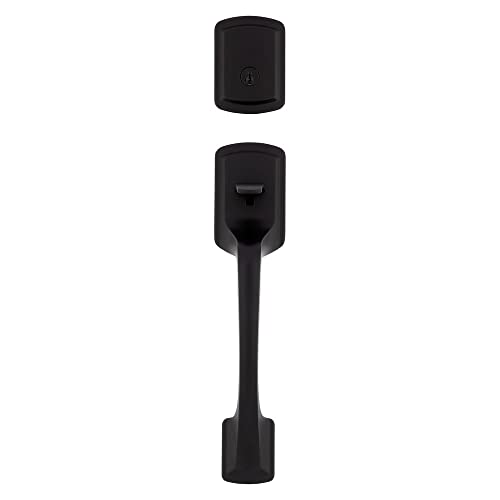 Kwikset Prague Front Door Lock Handle and Deadbolt Set, Entry Handleset Exterior with Interior Door Knob, Matte Black, Pick Resistant SmartKey Rekey Deadbolt Security, 98180-026
