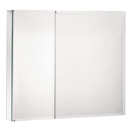 Double Doors Medicine Cabinet with Mirror, 30 inch X 26 inch Aluminum Bathroom Medicine Cabinet, Adjustable Glass Shelves, Waterproof and Rust-Resist, Recess or Surface Mount Installation,Silver