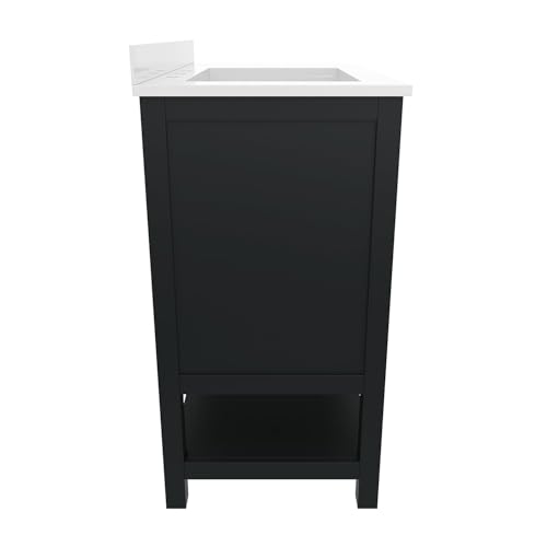 Flash Furniture Vega 36 Inch Bathroom Vanity with Sink, Storage Cabinet with Soft Close Doors, Open Shelf and 3 Drawers, Carrara Marble Finish Countertop, Black/Gold