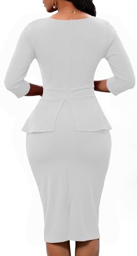 Women Fashion Peplum Bodycon 3/4 Sleeve Bow Wear to Work Club Business Formal Ruffle Pencil Party Dress Sky Blue Medium