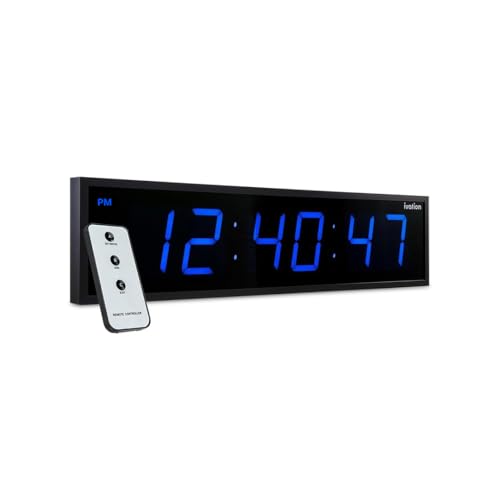 Ivation Large Digital Wall Clock - Big LED Digital Clock w/Large Display Shelf or Wall Mount (24 Inch - Blue) Battery Backup | 6 Brightness Levels | Remote, Mounting Holes & Hardware