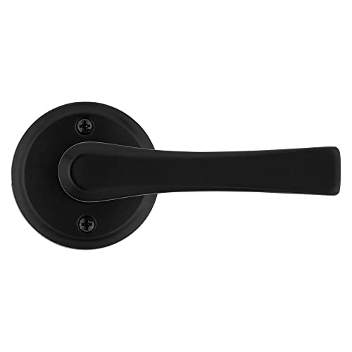 Kwikset Katella Entry Door Handle with Lock and Key, Secure Keyed Reversible Lever Exterior, For Front Entrance and Bedrooms, Matte Black, Pick Resistant Smartkey Rekey Security and Microban