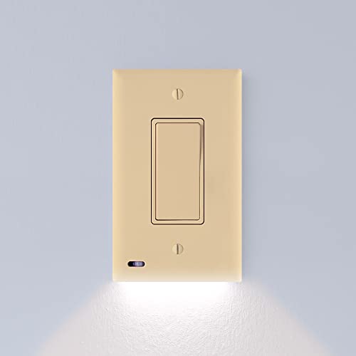 SnapPower 2 Pack SwitchLight - LED Night Light - for Single-Pole Switches - Switch Plate with LED Night Lights - Adjust Brightness - Auto On/Off Sensor - (Rocker, Ivory)