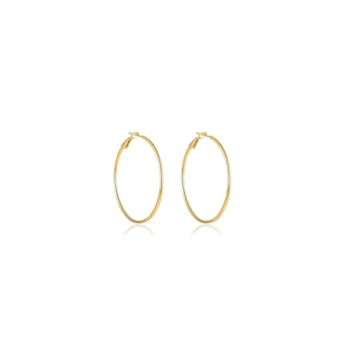 PICKBEAU Gold Dangle Hoop Earrings for Women, 14K Gold Plated Stainless Steel Earrings Drop Hypoallergenic Hoops Earrings(50mm)