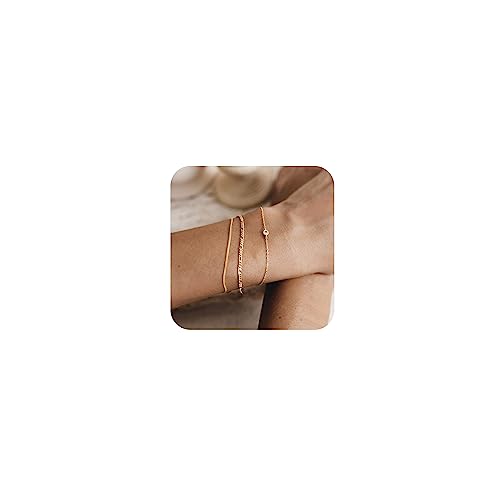 Awvialy Gold Bracelets for Women Trendy, Dainty Gold Bracelet 14K Gold Plated Stackable Cuban Link Chain Bracelet Simple Permanent Gold Bracelet Set Adjustable Cute Bracelets Gold Jewelry For Women
