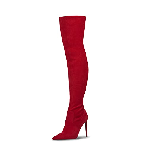 GENSHUO Over the Knee Boots for Women with Heel Suede Thigh High Boots Stretch Sexy Pointed Toe Stiletto Long Boot Shoes Black Size 6