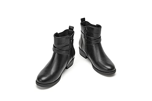 VJH confort Women's Ankle Boots,Round Toe Low Heel Comfort Elastic Booties with Side Zipper Buckle Strap (brown,10)