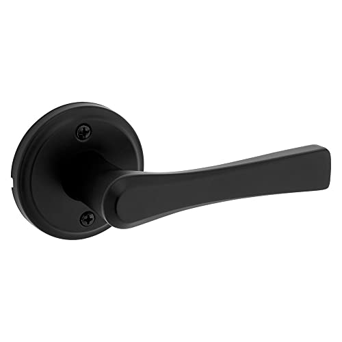 Kwikset Katella Entry Door Handle with Lock and Key, Secure Keyed Reversible Lever Exterior, For Front Entrance and Bedrooms, Matte Black, Pick Resistant Smartkey Rekey Security and Microban