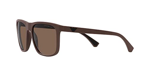 Emporio Armani Men's EA4129 Square Sunglasses, Matte Brown/Dark Brown, 56 mm