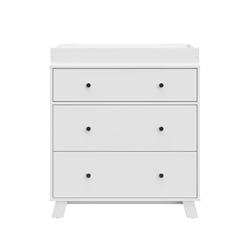 Storkcraft Beckett 3 Drawer Chest with Changing Topper (Pebble Gray) – GREENGUARD Gold Certified, Baby Dresser With Changing Table Top, Dresser for Nursery, 3 Drawer Kids Dresser