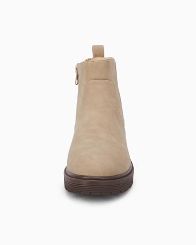 Coutgo Girls Kids Lug Sole Ankle Boots Side Zip Chunky Low Heel Slip On Winter Casual Chelsea Booties Shoes