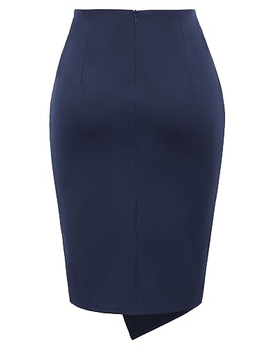 Kate Kasin Wear to Work Pencil Skirts for Women Elastic High Waist Wrap Front Knee Length Bodycon Skirt Tummy Control Gray Green