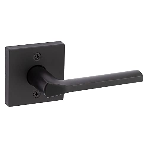 Kwikset 91540-034 Lisbon Door Handle Lever with Modern Contemporary Slim Square Design for Home Hallway or Closet Passage in Iron, Matte Black