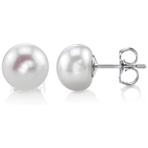 THE PEARL SOURCE AAAA Quality 14K Gold Plated Sterling Silver White Freshwater Real Pearl Earrings for Women | Hypoallergenic Earrings with Genuine Cultured Pearls Pearl Gifts for Christmas, Holidays and Anniversary