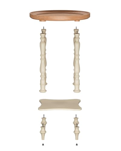 VONLUCE French Country End Table, 19'' Round Farmhouse Side Table, Distressed Wood Tray Top Rustic Accent Table for Living Room Bedroom, Small Space, Beige