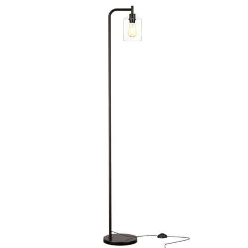Ziisee Industrial Floor Lamp with Glass Shade - Black, LED Bulbs, Foot Pedal Switch, Easy Assembly