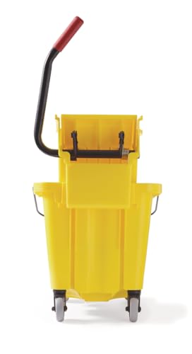 Rubbermaid Commercial Products WaveBrake 26 Qt. Side-Press Mop Bucket and Wringer Combo on Wheels, Yellow, for Professional/Industrial/Business Heavy-Duty Floor Cleaning/Mopping