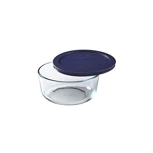 Pyrex Storage 2-Cup Round Dish, Clear with Blue Lid Case of 6 Containers