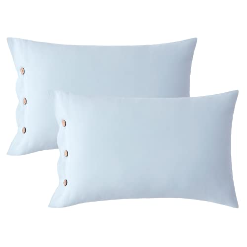 JELLYMONI Pillowcases Standard Set of 2 Cotton Button Pillow Covers 20×26in Grayish Blue Bed Pillow Cases 100% Washed Cotton Soft Breathable (Pillows are not Included)