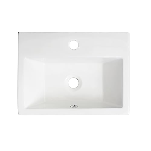 DELAVIN 16"x12" in Modern Bathroom Vessel Sink, White Ceramic Bathroom Sink, Rectangle Above Countertop Bathroom Vessel Sink, Ceramic Rectangular Bathroom Vessel Sink With Faucet Hole