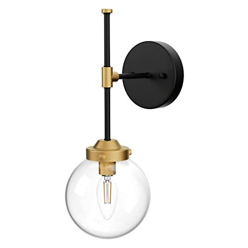 Ralbay Black Gold Wall Sconce Indoor Industrial Globe Wall Light Fixture Clear Glass Globe Wall Lamp for Bathroom Kitchen Living Room Vanity Hallway (Exclude Bulb