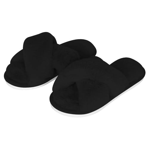 LE.FRONDE House Slippers for Women,Cozy Plush Shoes (2 Pair:Black+Yellow, Adult, Women, 7, Numeric Range, US Footwear Size System, 8, Medium)