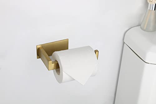 Vanloory Toilet Paper Holder, Self Adhesive Tissue Holder Stainless Steel Rustproof Paper Roll Holder, No Drilling Easy to Install, Toilet Paper Rack Suitable for Office, Bathroom (Brushed Gold)