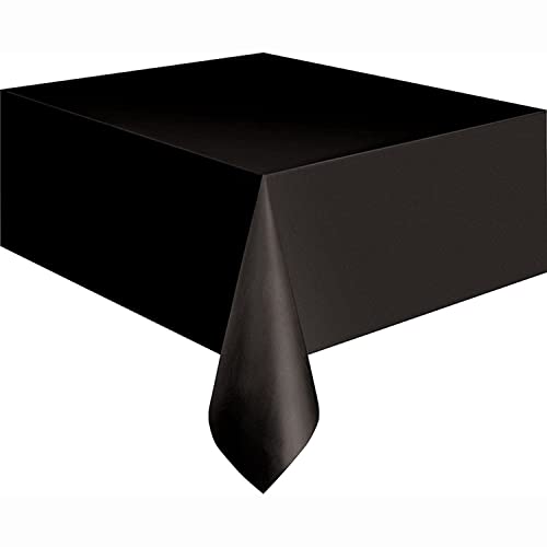 Black Solid Rectangular Plastic Table Cover (54" x 108") 1 Count - Elegant Design & Premium Quality, Ideal For Parties, Events & Everyday Use