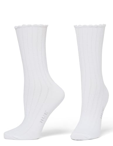 HUE Women's Scalloped Pointelle Sock, Asst. #2: Tiger’s Eye/White/Black, One Size
