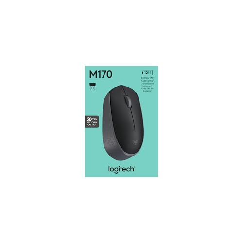 Logitech M170 Wireless Mouse for PC, Mac, Laptop, 2.4 GHz with USB Mini Receiver, Optical Tracking, 12-Months Battery Life, Ambidextrous - Black