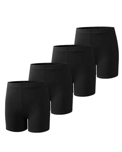 KEREDA 4 Pack Bike Shorts Girls Dance Shorts Safety and Breathable Cartwheel Underdress for Toddler Kids Black Grey 7-8Y