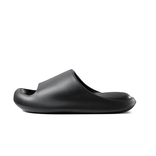posee Pillow Slippers Slides for Women & Men, Non-Slip Cloud Slides House Bedroom Shoes Shower Sandals Indoor & Outdoor, Black, 6-6.5,Women/5-5.5,Men