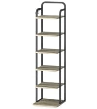 Hzuaneri Vertical Shoe Rack, Shoe Shelves, Wood Shoe Organizer for Closet, Entryway, Shoe Tower for Small Spaces, Free Standing, Adjustable, with 2 Hooks, 6 Tier Black SR04204B