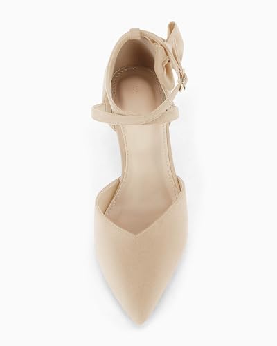 Coutgo Womens Low Kitten Heels Dress Shoes Pointed Toe Cutout Ankle Strap Buckle Classic Bow Pumps, Red, Size 10