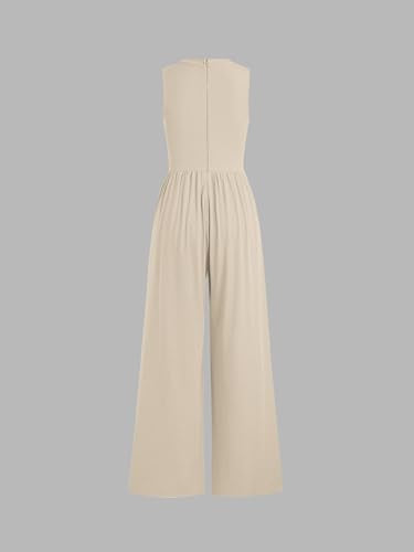 CIDER Jumpsuit for Women Sleeveless Wide Leg Overalls Casual Solid Crew Neck One Piece Outfits with Pockets 2024 Summer